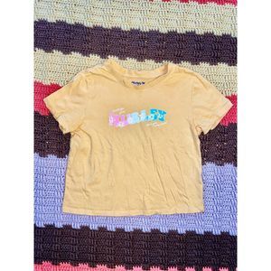Mustard Yellow Crop Top Logo T-Shirt by Hurley, Size XS